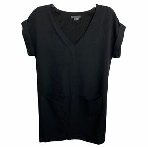 Vince Small Black V-neck Shift Dress Front Pocket Short Sleeves Cuffed Sleeves